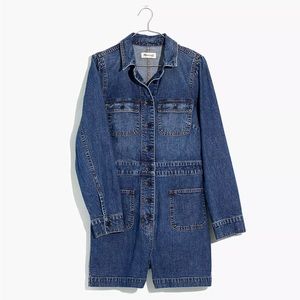 Madewell Denim Long-Sleeve Romper in Vasey Wash